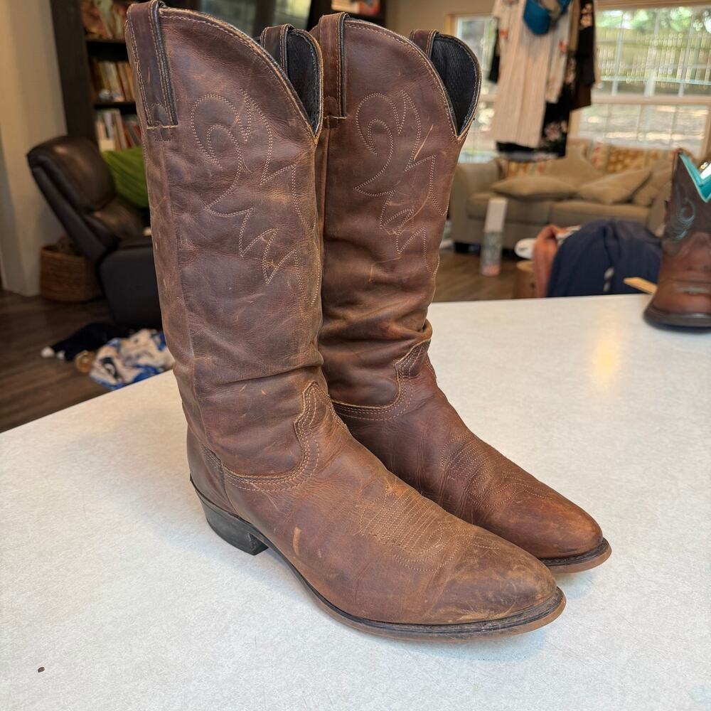 Durango Mens 10.5 Brown Leather Slouch Western Cowboy Boots